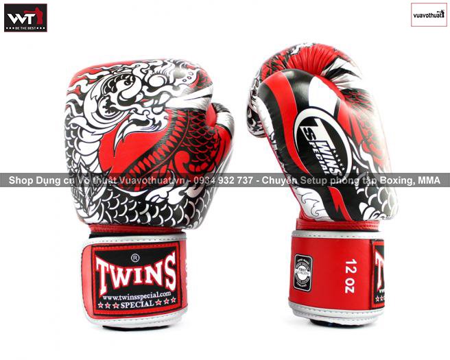 Găng tay Twins FBGVL3-52 Boxing Gloves Rồng Nagas Đỏ Trắng